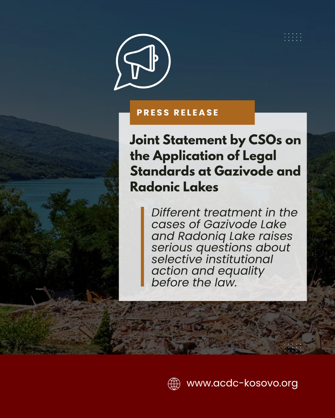 Civil society organizations’ statement on the different treatment in the removal of structures at Lakes Gazivode and Radonjić