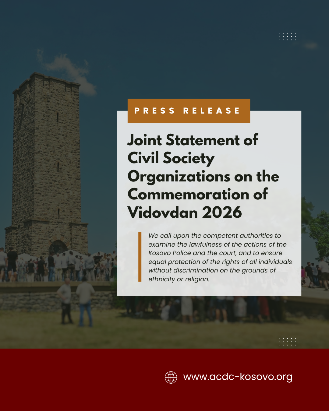 PRESS RELEASE Regarding the Commemoration of Vidovdan 2026